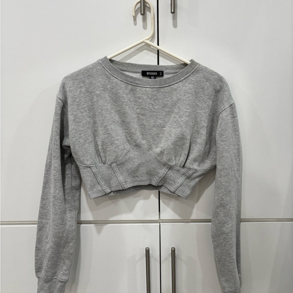 Missguided Gray Cropped Sweatshirt
